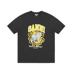 Ganni black printed short sleeve T-shirt
